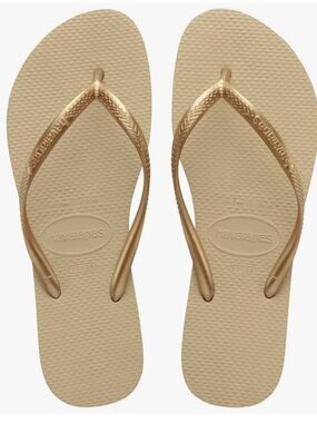 Havaianas Slim Flip Flops Gold Beige Metallic Womens 39-40 US 9/10